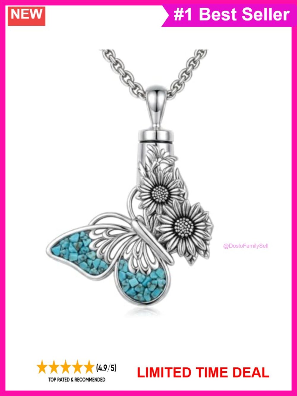 Butterfly Urn Necklace for Ashes 18k White Gold Plated Pendant Memorial Jewelry